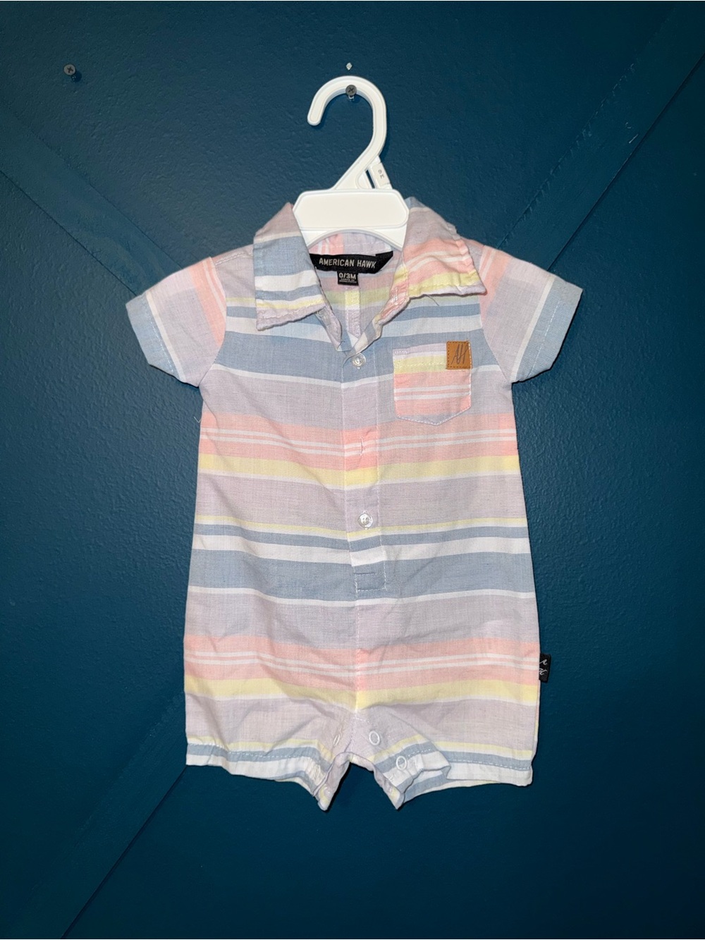 American Hawk Pastel Stripe Short-Sleeve Baby Romper
